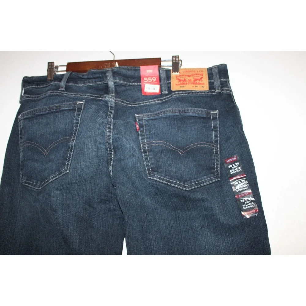 Levis 559 Jeans Mens 38x30 Blue Denim Relaxed Fit Straight Leg Dark Stone Wash